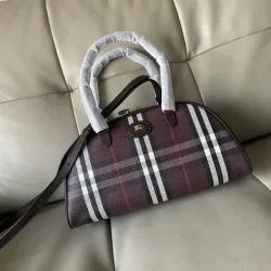 Burberry Check Canvas Bowling Bag with Leather Trim 33.5×12.5×17cm #B65004