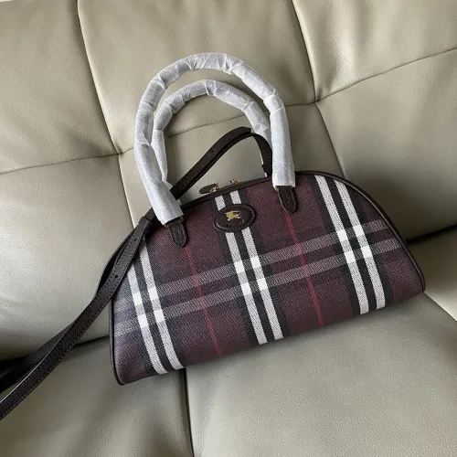 Burberry Check Canvas Bowling Bag with Leather Trim 33.5×12.5×17cm #B65004
