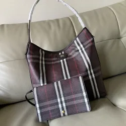 Burberry Check Cotton Canvas Hobo Tote Bag 35.5×15×38cm #B65003