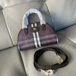 Burberry Mini Check Canvas Bowling Top Handle Bag 19.5×9×12cm #B65010