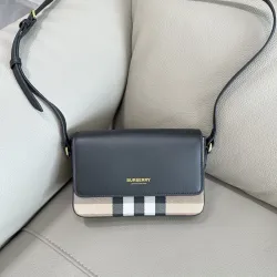 Burberry Women's Crossbody Bag - Black Leather & Iconic Check Pattern, London England Logo, Stylish Shoulder Bag for Luxury Fashion #B56713