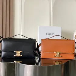 Celine Teen Triomphe Bag shiny calfskin Black/brown #A69299