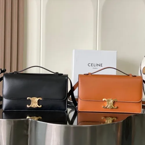 Celine Teen Triomphe Bag shiny calfskin Black/brown #A69299