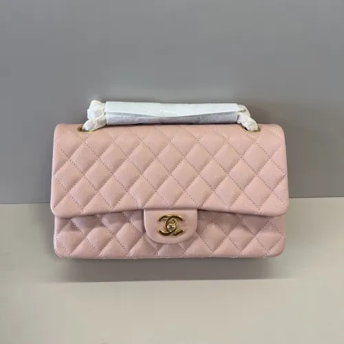 Authentic CHANEL Classic Flap Bag in Light  Caviar Leather good Hardware  Wide 25cm #B54330