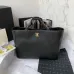 CHANEL Calfskin Quilted Book Pocket Shopping Tote Black #B48985