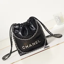 Chanel 22 mini handbag, Shiny calfskin & gold-tone metal  #B49043