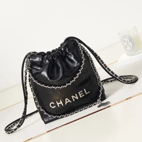 Chanel 22 mini handbag, Shiny calfskin & gold-tone metal  #B49043