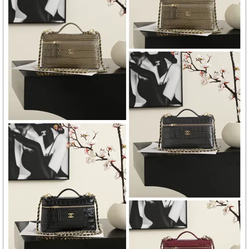 Chanel 5346 Small Vanity Bag Crocodile Embossed Calfskin Gold Chain 19cm #A67472