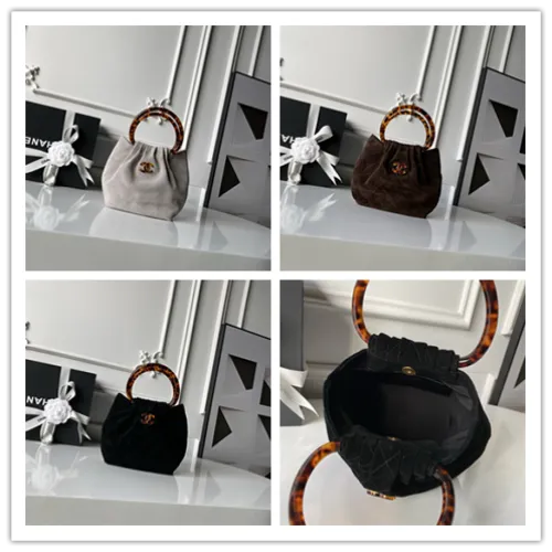 Chanel AS6022 Suede Bucket Bag with Tortoise Handle 18x24x12cm #B64999