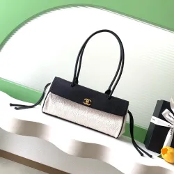 Chanel AS6288 26S Two Tone Barrel Bag Caviar & Shearling Gold CC Top Handle Handbag #B65961