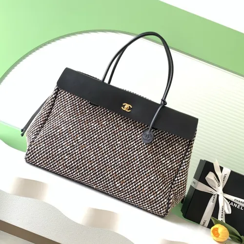 Chanel AS6289 26S Tweed Barrel Bag Vintage Gold CC Top Handle Leather Trim Handbag #B65964