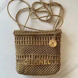 Chanel Mini 22 Bag Metallic Gold Macrame Calfskin Gold Hardware #B49042