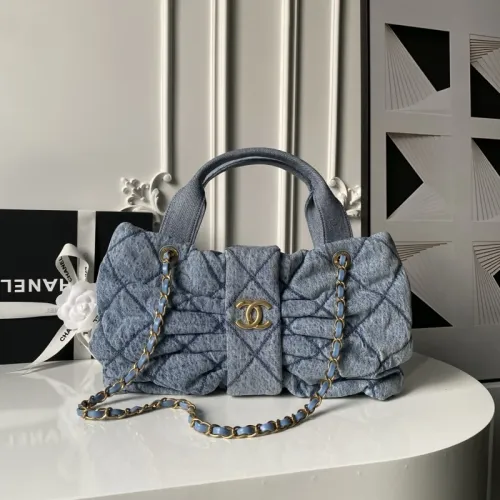 Chanel Women's Denim Handbag - Quilted Design, Blue Denim Fabric, Gold-Tone CC Logo & Chain Strap, Stylish Top-Handle Bag for Luxury Fashion #B56720