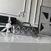 Chanel Silver black Quilted Top Handle Chain Shoulder Bag #B63805