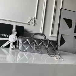 Chanel Silver black Quilted Top Handle Chain Shoulder Bag #B63805