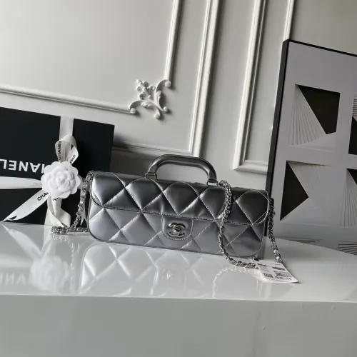 Chanel Silver black Quilted Top Handle Chain Shoulder Bag #B63805