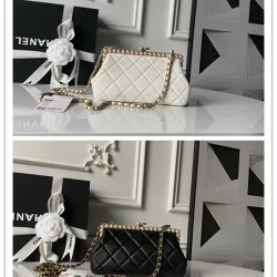 Chanel AS5912 Lambskin Pearl Trim Evening Bag 10×20×7cm #B65000