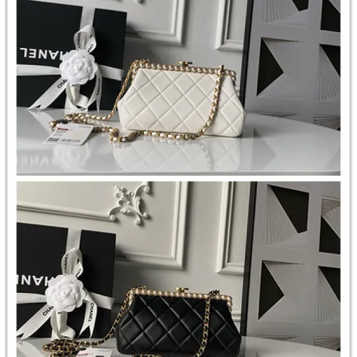 Chanel AS5912 Lambskin Pearl Trim Evening Bag 10×20×7cm #B65000