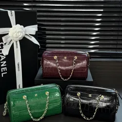 Chanel Croc‑Embossed Boston Tube Bowling Chain Crossbody AP5480 12‑19‑9 #A68085