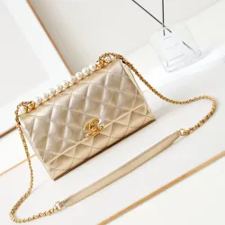 Chanel Mini Pearl Top Handle Flap Bag Metallic Gold Lambskin Brushed Gold Hardware #B49067