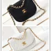 Chanel Mini Round Messenger Flap Bag White Caviar Antique Gold Hardware #B49057