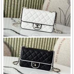 Chanel Mini flap bag, Lambskin & gold-tone metal, white & black  #B49255