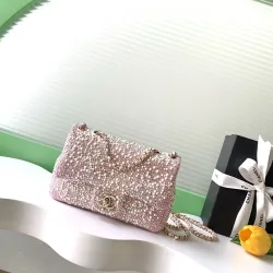 Chanel Pink Crystal Embellished Evening Bag 13x21x8cm #B64996