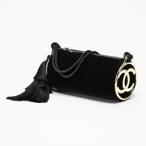 Chanel Velvet Tassel Tube Evening Bag Chain Shoulder Crossbody 5310 12‑23.5‑12 #A68086