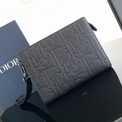 Dior Oblique Monogram Embossed Leather Pouch   Designer Wristlet Bag #B53376