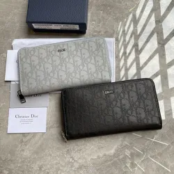 Dior Wallet Leather Gray Oblique Galaxy Long Zip Wallet #B49991