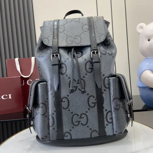 GG jumbo large backpack in grey and black GG leather #B50314
