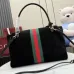 Gucci Black Suede Web Stripe Horsebit Top Handle Bag 875019 #B66546