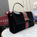 Gucci Black Suede Web Stripe Horsebit Top Handle Bag 875019 #B66546