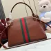 Gucci Brown Leather Web Stripe Horsebit Flap Handbag 875019 #B66560