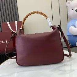 Gucci Burgundy Leather Bamboo Shoulder Bag 799863 W30xH23xD6.5cm #B67166