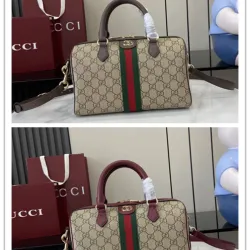 Gucci Ophidia large boston bag in beige and brown GG fabric size:25×17×14cm #B53692