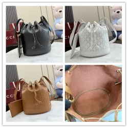 Gucci A002GW Perforated Leather Bucket Bag Drawstring Gold Hardware 20.5cm #A67477
