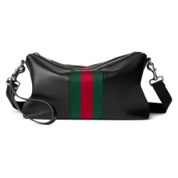 Gucci Black Leather Web Stripe Crossbody Shoulder Bag A002kx #B66542