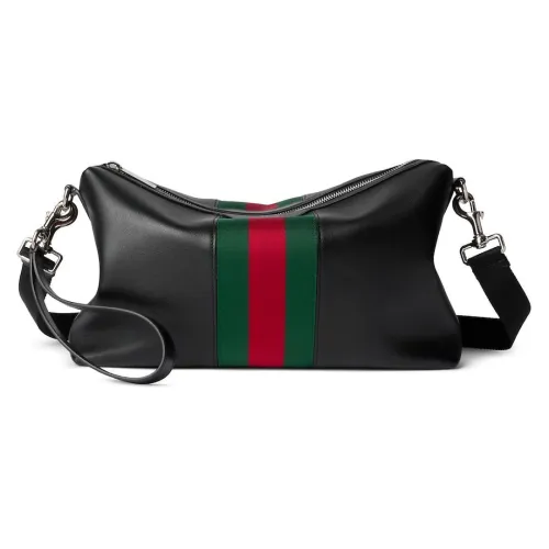 Gucci Black Leather Web Stripe Crossbody Shoulder Bag A002kx #B66542