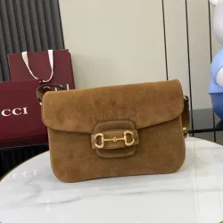 Gucci Brown Suede Horsebit 1955 Shoulder Bag with Gold-Tone Hardware 836890 #B58329