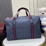 Gucci Navy Blue GG Supreme Canvas Duffle Bag with Red-Blue Web Stripes and Leather Accents 799871 #B58332