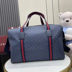 Gucci Navy Blue GG Supreme Canvas Duffle Bag with Red-Blue Web Stripes and Leather Accents 799871 #B58332
