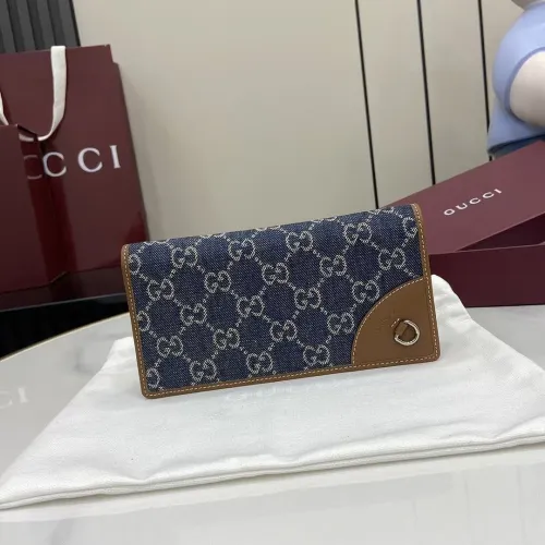 Gucci 821802 GG Denim Leather Trim Bi-fold Long Wallet Snap Card Holder Purse #B65977