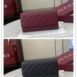 Gucci 847210 GG Embossed Leather Long Flap Wallet Multi Card Slots Clutch Purse #B65976