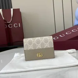 Gucci Beige Leather Compact Wallet with Gold Accents, Multiple Card Slots, Stylish & Functional for Daily Use #B55973