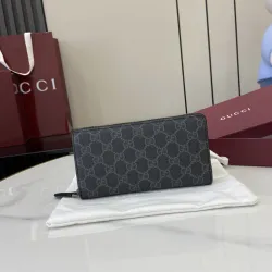 Gucci GG Emblem zip around wallet in black fabric size:19×10×2.5cm #B53484