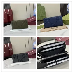 Gucci GG Marmont Full-Zip Wallet – Olive Green Pebbled Leather with Embossed GG Logo #B58777
