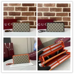 Gucci Zip-Around Wallet with Signature GG Canvas, Orange Trim & Detachable Strap, Stylish & Practical for Everyday Use #B55974