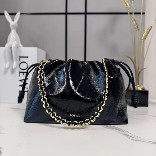Loewe Flamenco Purse Croc-Effect Leather Shoulder Bag, 30 x 10.5 x 20 cm #B63225