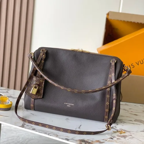 Louis Vuitton M26397 Express Medium Hobo Bag Dark Brown Calfskin Monogram Trim Crossbody Handbag #B65983